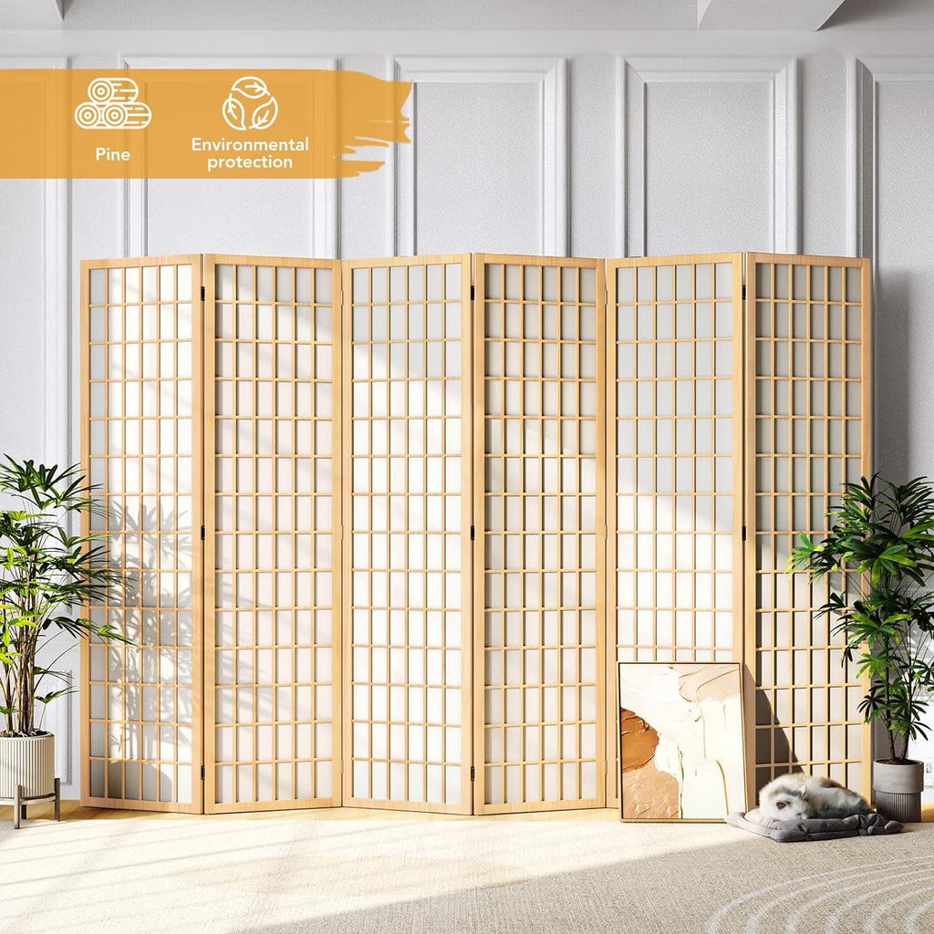 Nouveauté 2026 – Paravent Shoji JOSTYLE , 6 panneaux pliables, pour séparer les pièces en toute intimité, style japonais, en bois, 1,80 m (5,9 pi), couleur naturelle