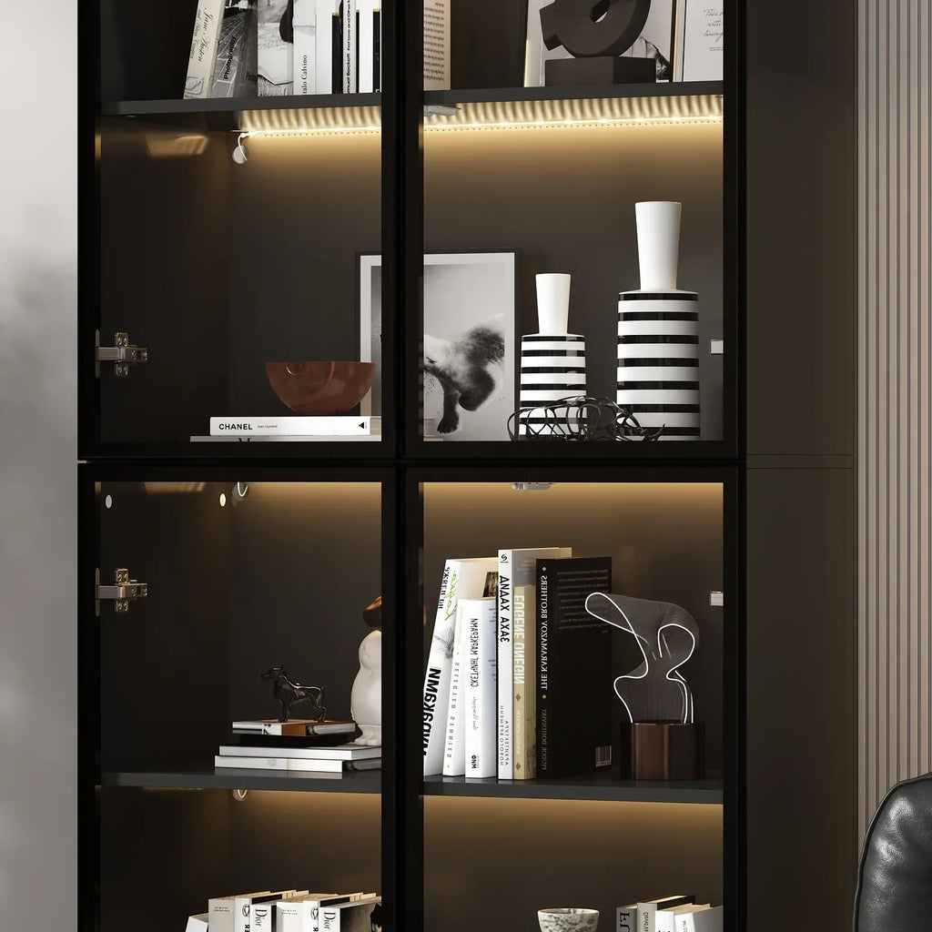 Nouveauté 2026 – Bibliothèque/organisateur KULAGAGA avec éclairage LED, vitrine robuste avec porte vitrée pour salon, 80 cm de large