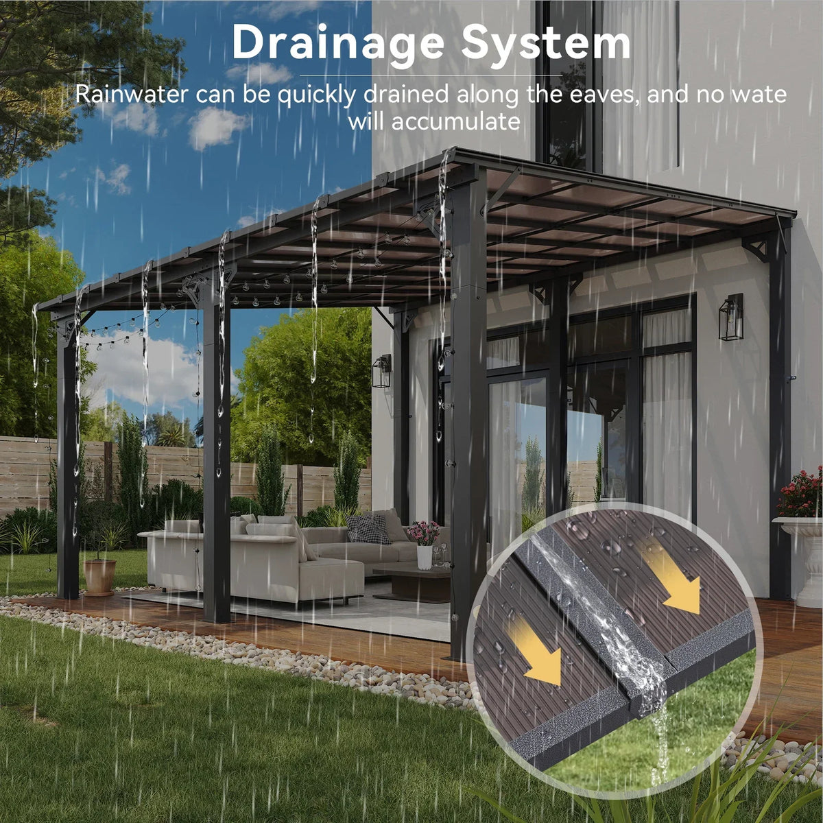 Nouveauté 2026 – Gazebo Aoxun de 2,4 m x 1,5 m pour patio, pergola avec toit incliné, grand auvent mural robuste pour barbecue, idéal pour jardin, terrasse ou patio