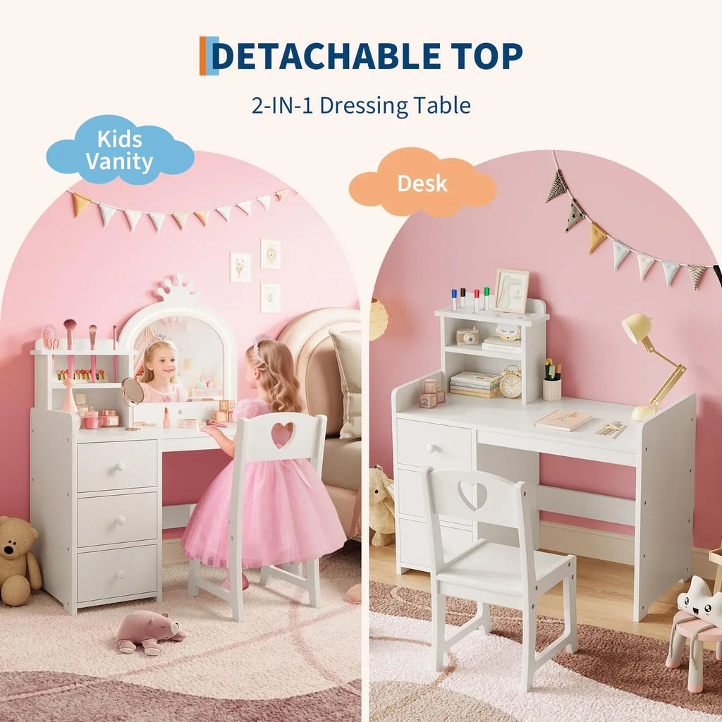 Nouveauté 2026 – Ensemble coiffeuse Yeshouse Princess pour filles avec rangement et éclairage