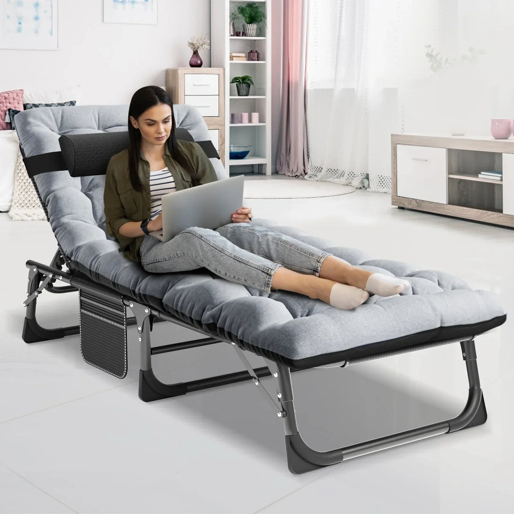 Nouveauté 2026 – Chaise longue MOPHOTO avec matelas, supportant jusqu'à 200 kg, lit de camp portable et robuste, réglable, idéal pour le camping, la piscine, la plage et la terrasse