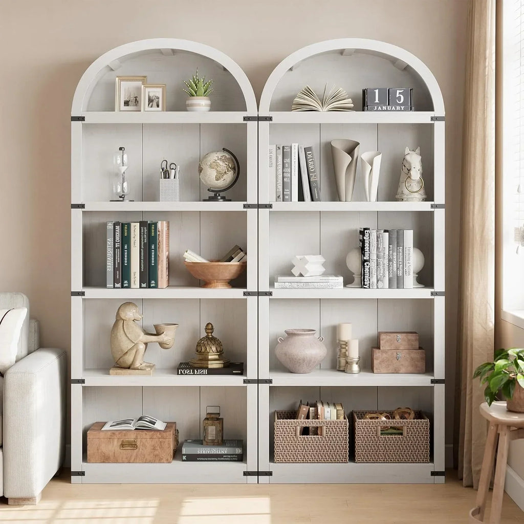Nouveauté 2026 – Bibliothèque arquée à 5 étagères, 182 cm de haut, style ferme, étagère de rangement en bois pour la maison, le bureau ou le salon (blanche