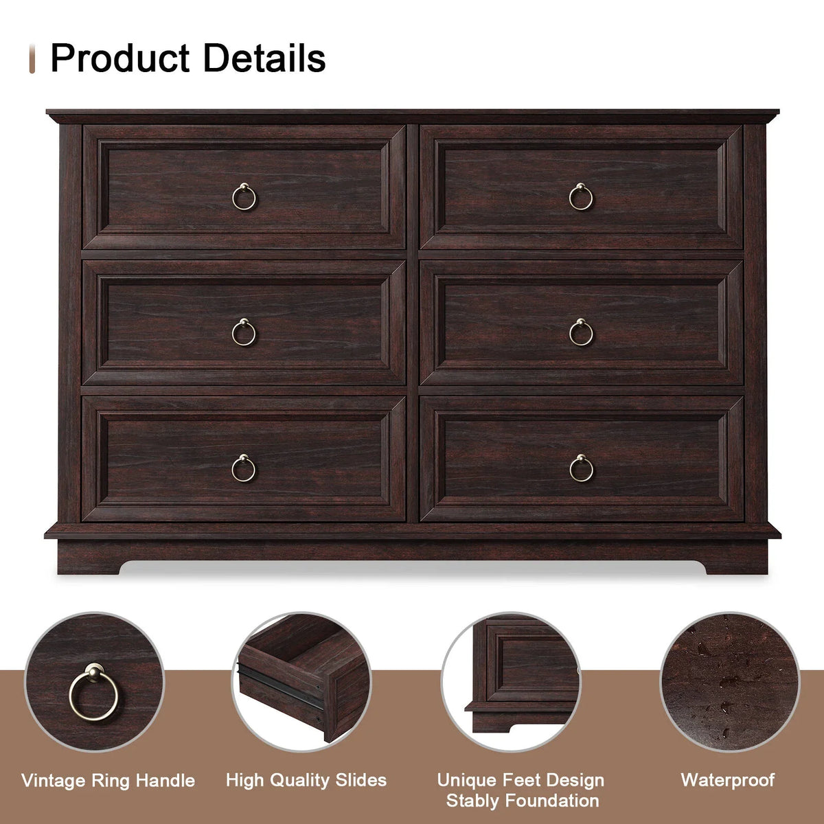 Nouveauté 2026 – Commode FAGAGA 6 tiroirs pour salon, meuble de rangement en bois pour chambre, blanc