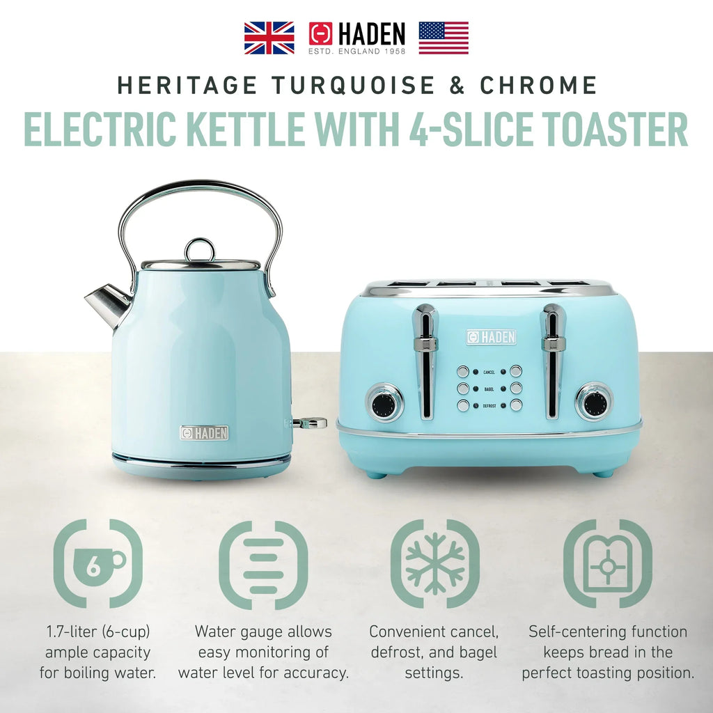 Nouveauté 2026 – Bouilloire électrique Haden Heritage 1500 1,7 W , finition noir mat avec accents cuivrés