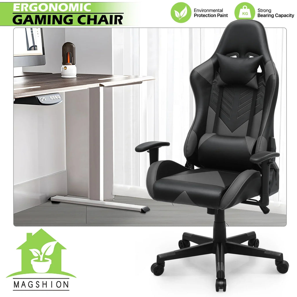 Nouveauté 2026 – Chaise de jeu ergonomique Magshion , chaise de jeu confortable, chaise de bureau en cuir, chaise de jeu pivotante et réglable, bleue