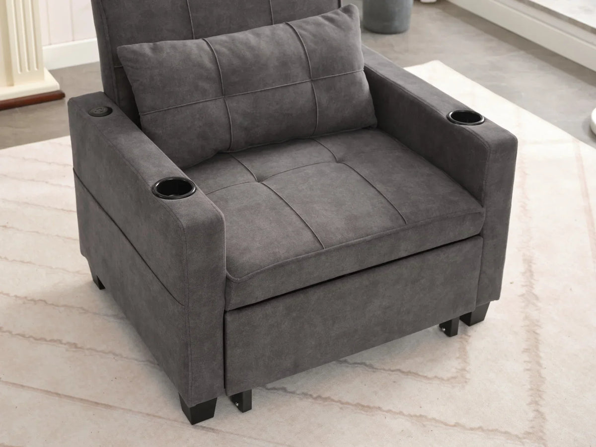 Nouveauté 2026 – Canapé-lit futon convertible , fauteuil-lit multifonctionnel 3 en 1 avec ports USB, dossier inclinable réglable, idéal pour les petits espaces (salon, chambre), revêtement en tissu technique, gris foncé