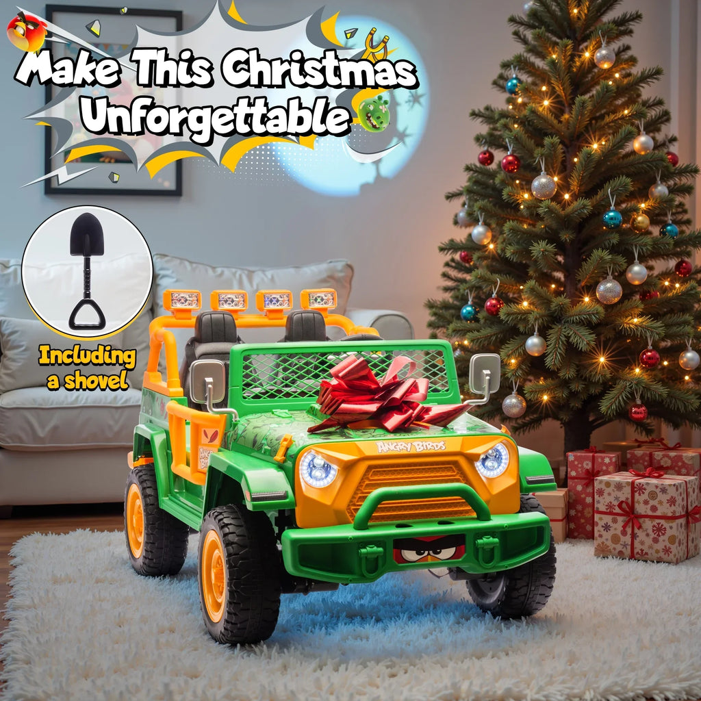 Nouveauté 2026 – Joyracer , véhicule électrique 24 volts pour enfants de 3 à 8 ans, sous licence Angry Birds, avec télécommande, pelle, Bluetooth, phares et roues motorisées. Convient aux enfants jusqu'à 60 kg (130 lbs). Couleur verte