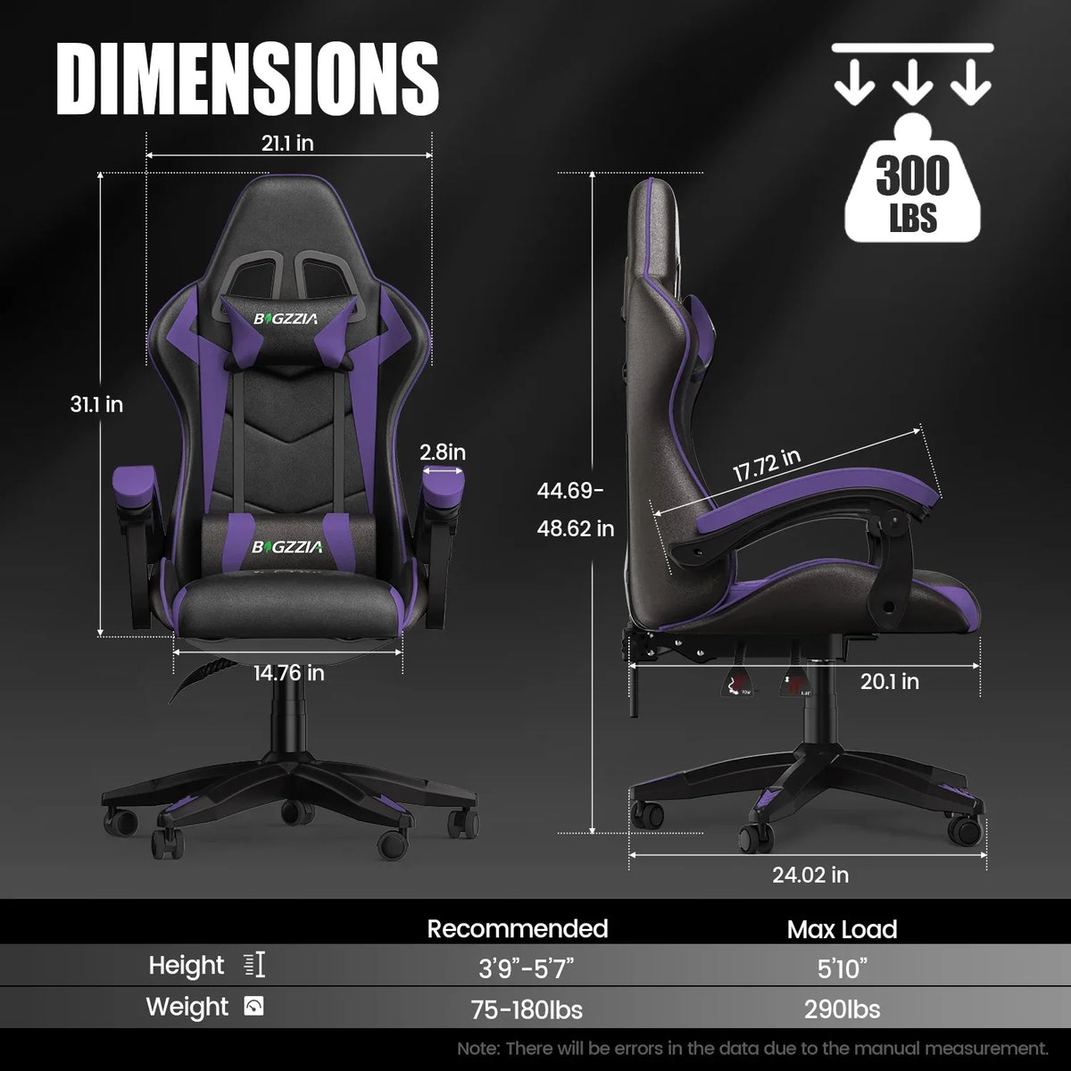 Nouveauté 2026 – Chaise de jeu Bigzzia , chaise de bureau ergonomique avec appui-tête et soutien lombaire réglables en hauteur, pour adultes et adolescents, noir et blanc