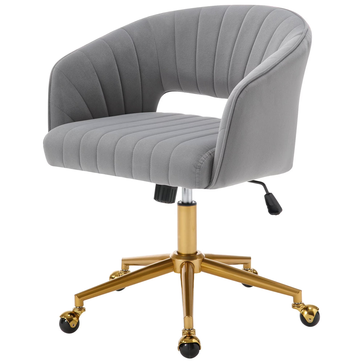 Nouveauté 2026 – Chaise de bureau Westice , chaise de travail en velours, chaise pivotante réglable en hauteur avec base dorée, idéale pour coiffeuse, bureau, salon ou salle informatique, beige