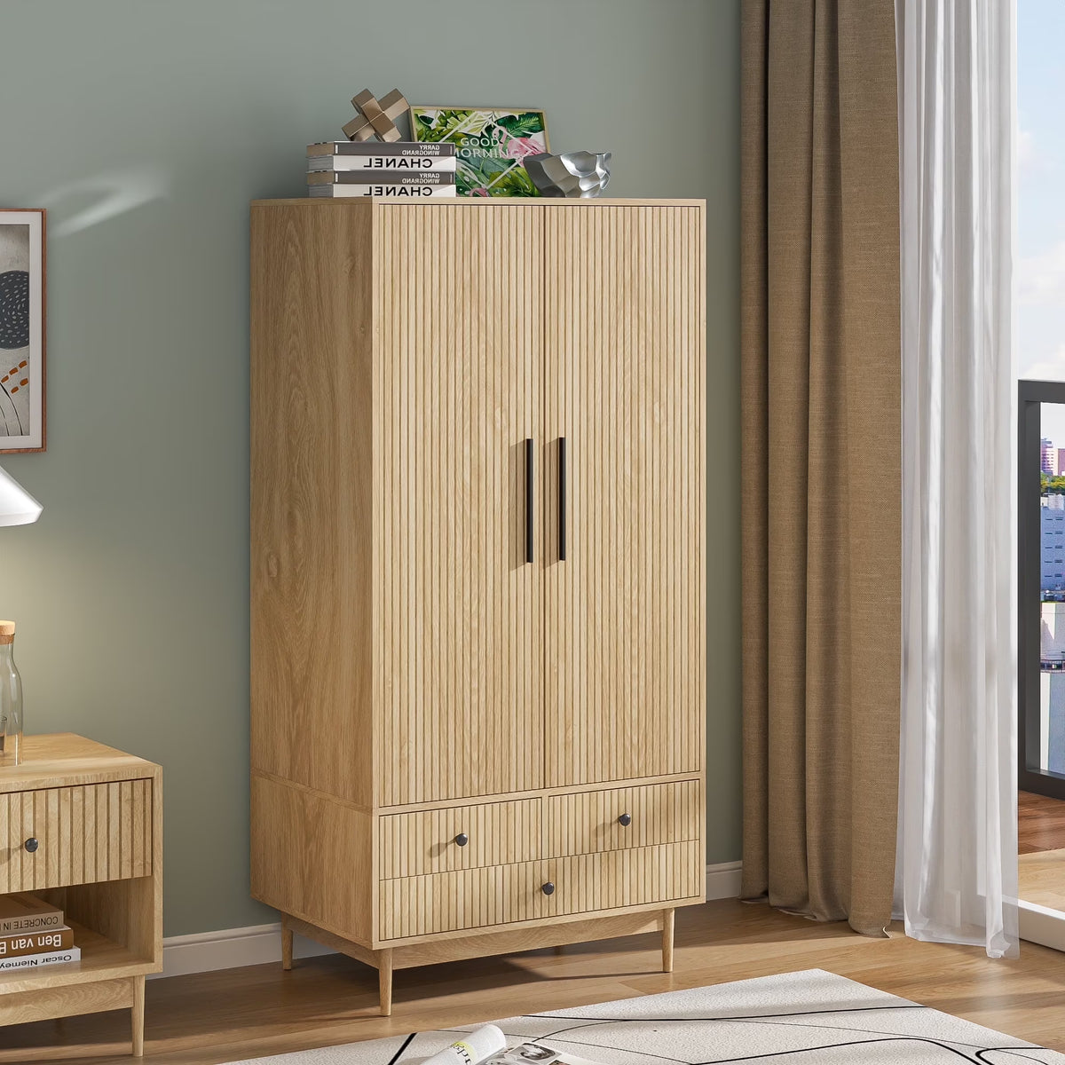 Nouveauté 2026 – Armoire-penderie Armoire à 2 portes, avec penderie et tiroirs, en bois blanc, idéale pour la chambre à coucher
