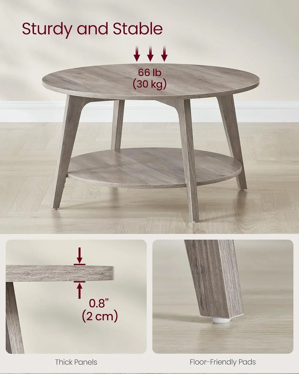 Nouveauté 2026 – Table basse ronde VASAGLE , table basse à 2 niveaux avec rangement, pour salon, 80 x 45 cm, facile à monter, couleur miel