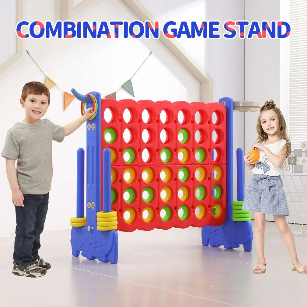 Nouveauté 2026 – Jeu géant 3-en-1 UNICOO® : panier de basket, jeu de lancer d'anneaux et jeu « 4 pour marquer ». Idéal pour les enfants et les adultes, les fêtes et les réunions. Sac de transport inclus (rouge et bleu