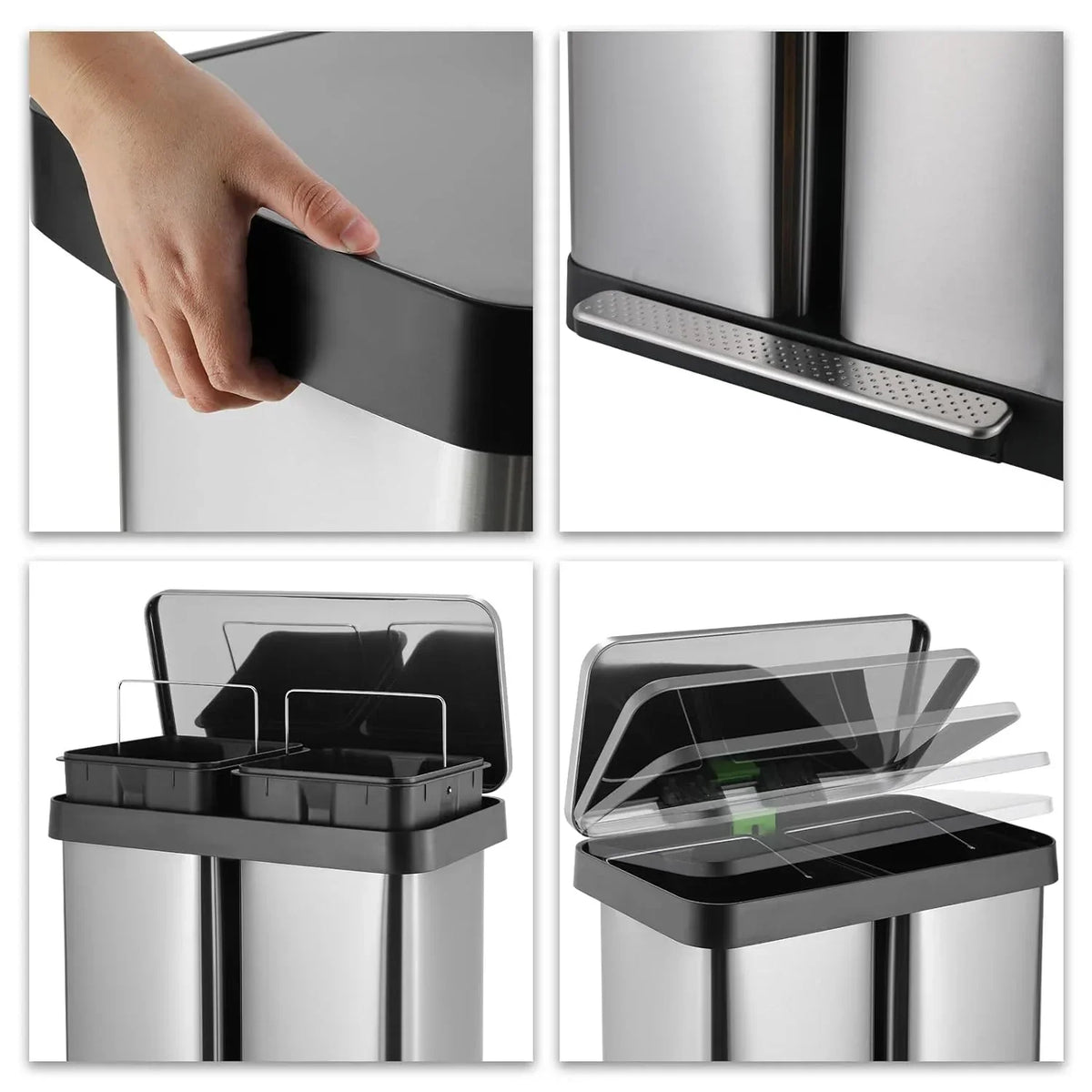 Nouveauté 2026 – Poubelle double Arlopu de 60 litres (16 gallons), en acier inoxydable, avec couvercle à fermeture amortie, pour la maison ou le bureau