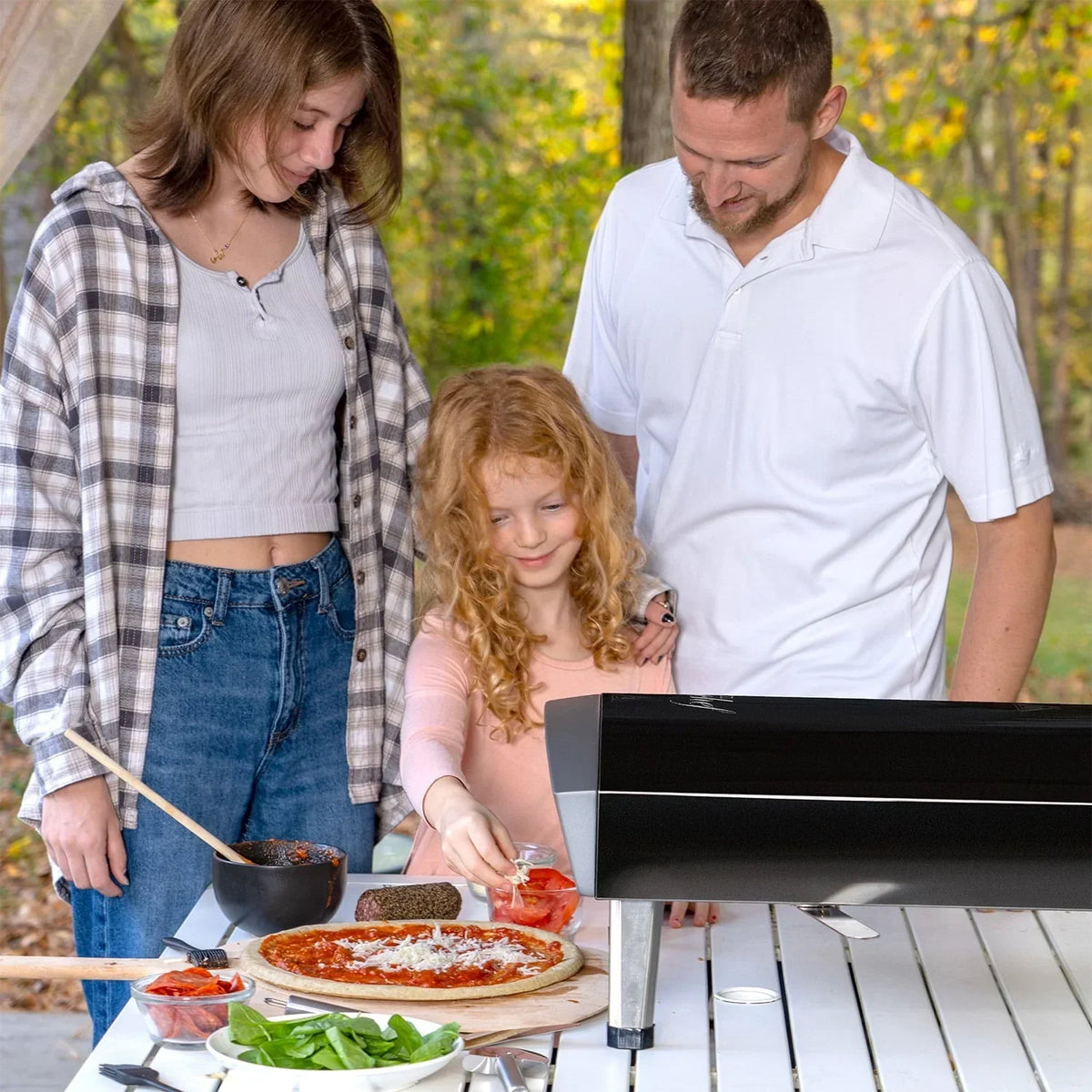 Nouveauté 2026 – Four à pizza à gaz d'extérieur Deco Chef , modèle pliable et portable, pierre de cuisson auto-rotative facile à utiliser, noir