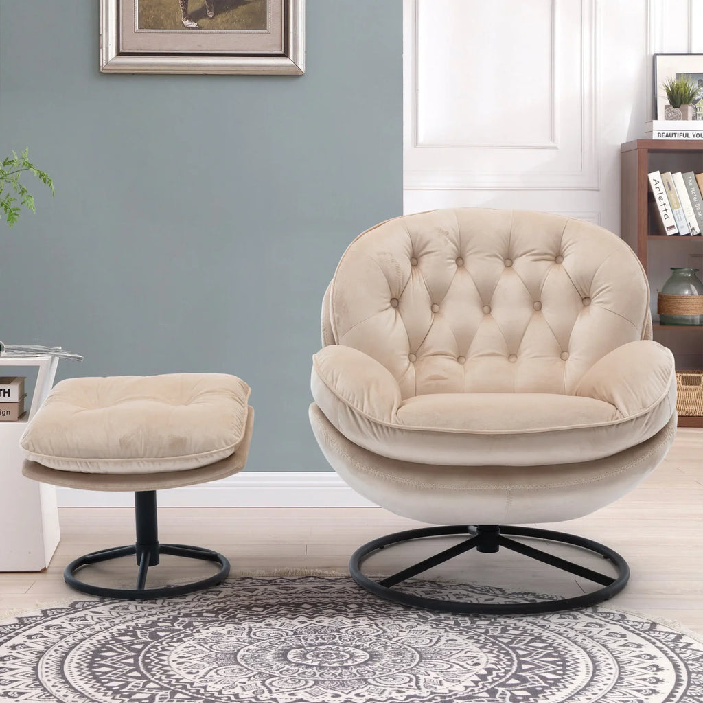 Nouveauté 2026 – Fauteuil pivotant Velvet avec repose-pieds, chaise longue moderne avec structure en métal, fauteuil de lecture confortable pour salon, chambre ou bureau, bleu