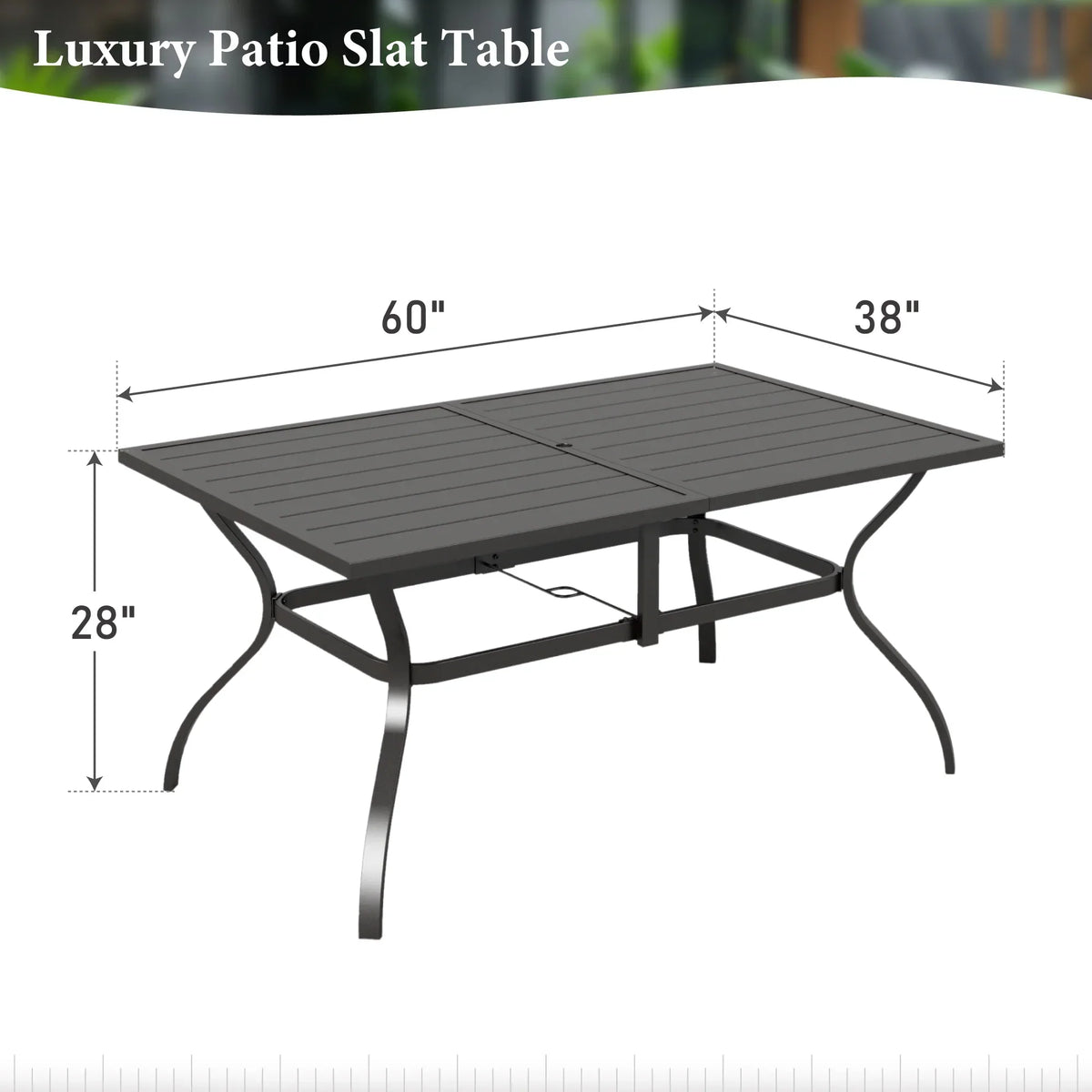 Nouveauté 2026 – Table de salle à manger rectangulaire d'extérieur MF Studio 6 personnes avec trou pour parasol, résistante aux intempéries, noire