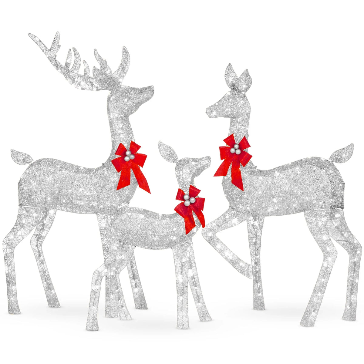 Nouveauté 2026 – Décoration de jardin extérieure Best Choice Products : cerfs lumineux de Noël en 3 pièces, 2 m (6,5 pi), avec 385 lumières DEL et piquets – Or