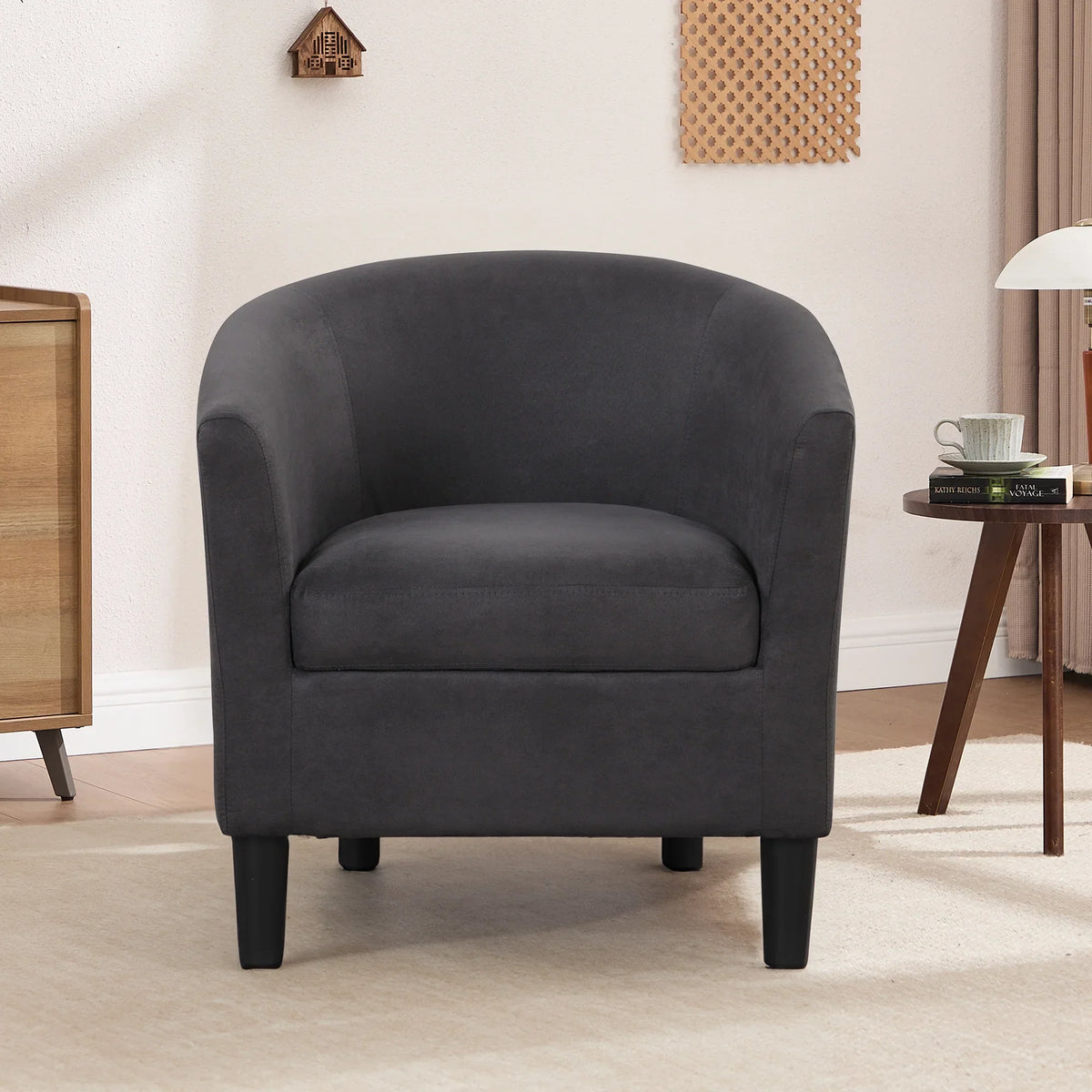 Nouveauté 2026 – Fauteuil d'appoint en velours beige Bonzy Home avec repose-pieds pour salon