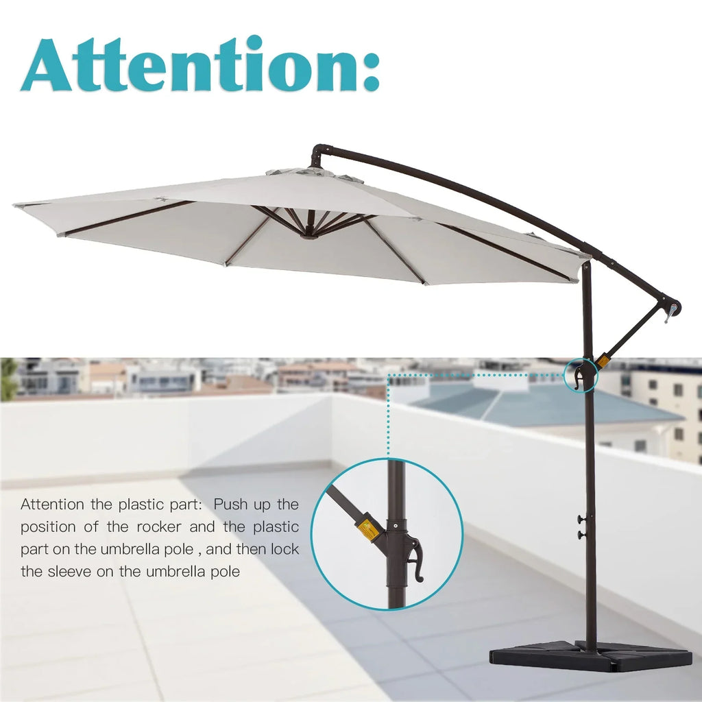 Nouveauté 2026 – Parasol déporté suspendu JUSTLET de 3 m (10 pi) robuste avec base en 4 pièces incluse, beige