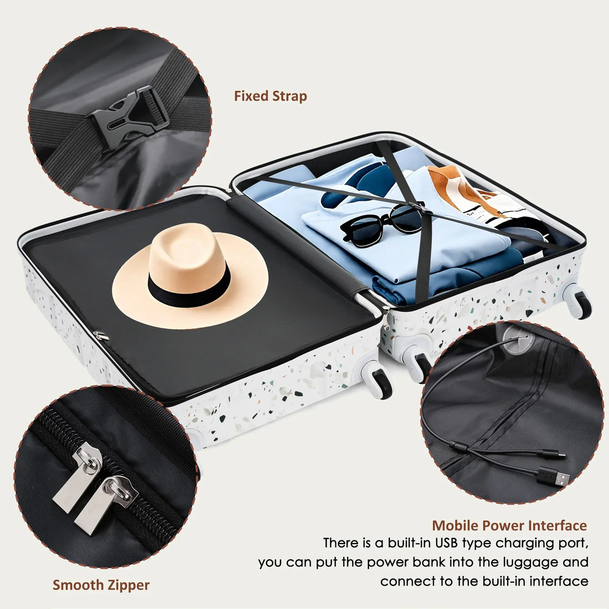 Nouveauté 2026 – Ensemble de 3 valises PAPROOS (51/61/71 cm), valise rigide légère avec port USB et crochets latéraux, bagage de voyage avec serrure TSA, valise à roulettes rigide pour l'école et les voyages, rose