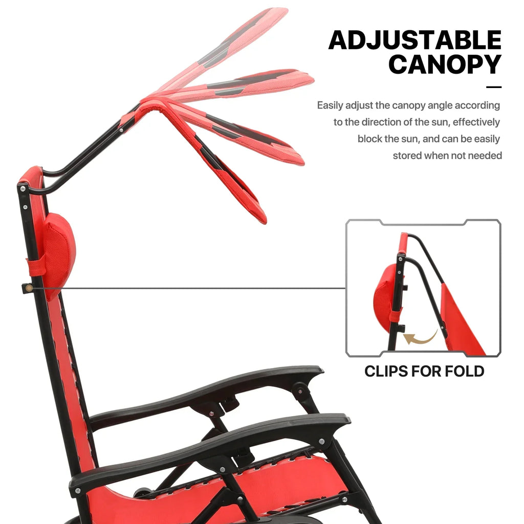 Nouveauté 2026 – Ensemble de 2 chaises MoNiBloom Zero Gravity , fauteuils de plage/terrasse pliables avec auvent et appui-tête, noirs