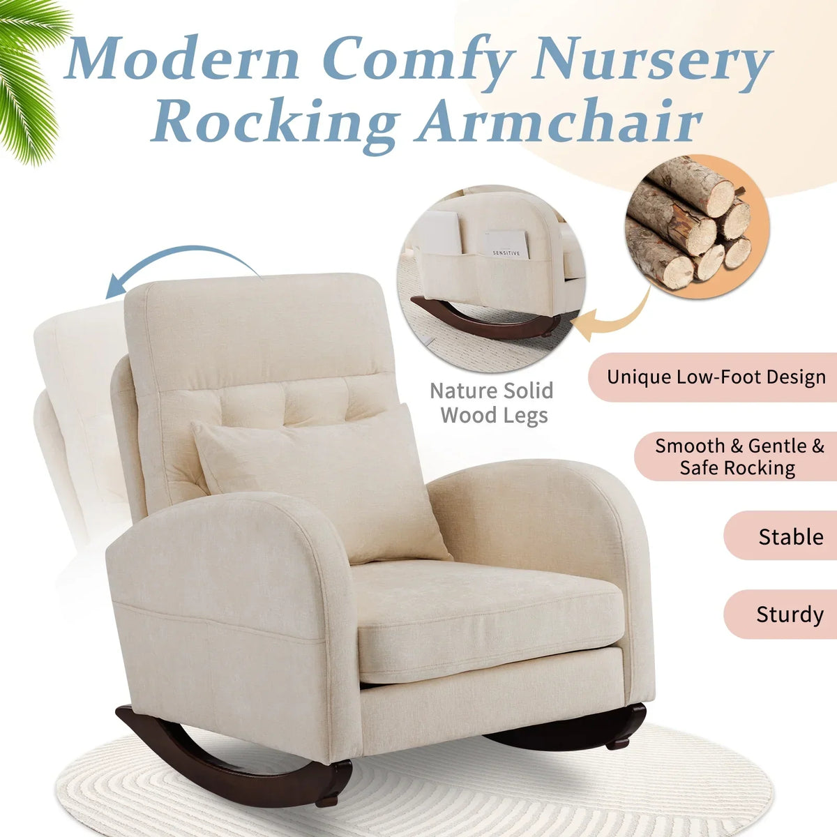 Nouveauté 2026 – Fauteuil à bascule Ktaxon , fauteuil de lecture inclinable, confortable, revêtu de velours peluche, canapé à bascule une place, beige, idéal pour le salon, la chambre d'enfant ou la chambre à coucher