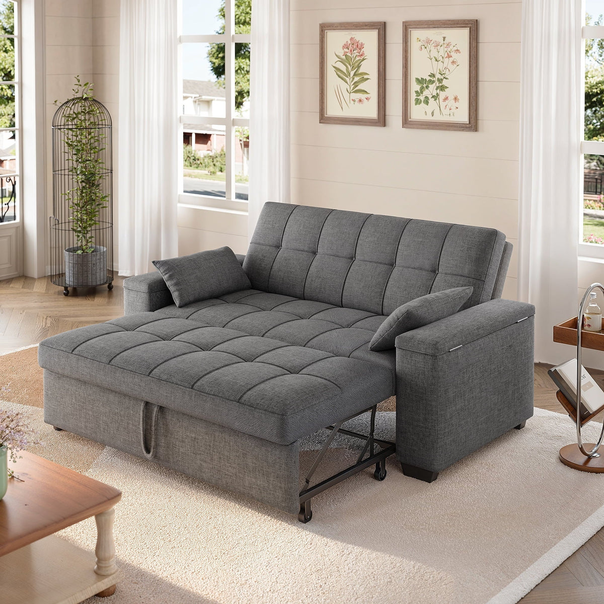 Nouveauté 2026 – Canapé-lit convertible 3 en 1 Lofka avec rangement, dossier réglable et fonction gigogne - Fauteuil-lit idéal pour les petits espaces et les appartements, gris foncé