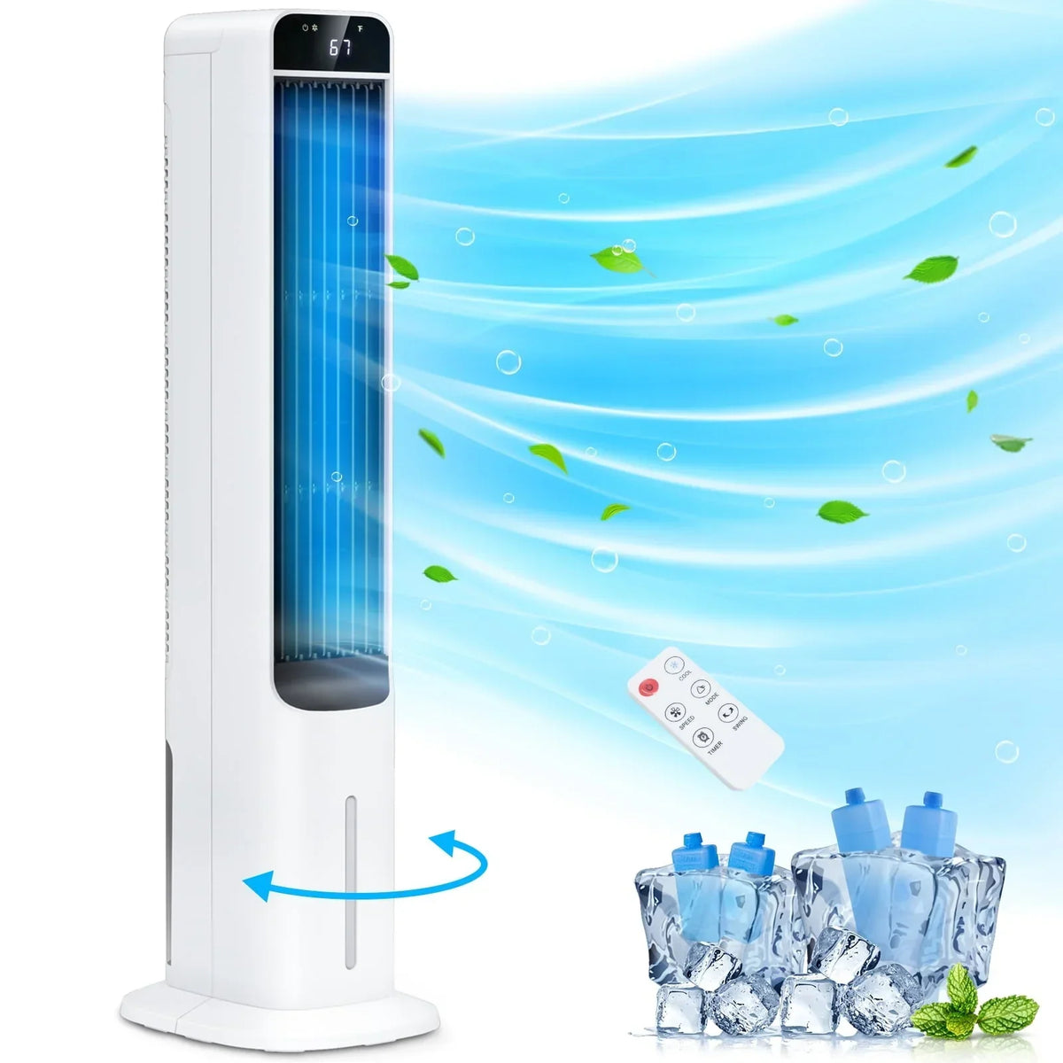 Nouveauté 2026 – Refroidisseur d'air évaporatif 3 en 1 LifePlus portable, ventilateur tour oscillant, 41,5 pouces, blanc