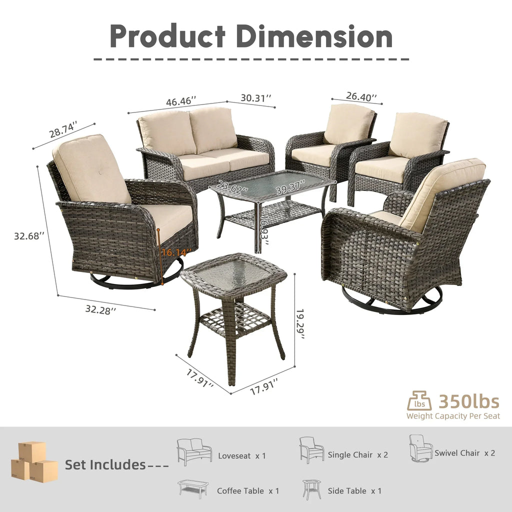 Nouveauté 2026 – Ensemble de mobilier de jardin 5 pièces Ovios , comprenant fauteuils pivotants et table basse, en résine tressée résistante aux intempéries, gris foncé