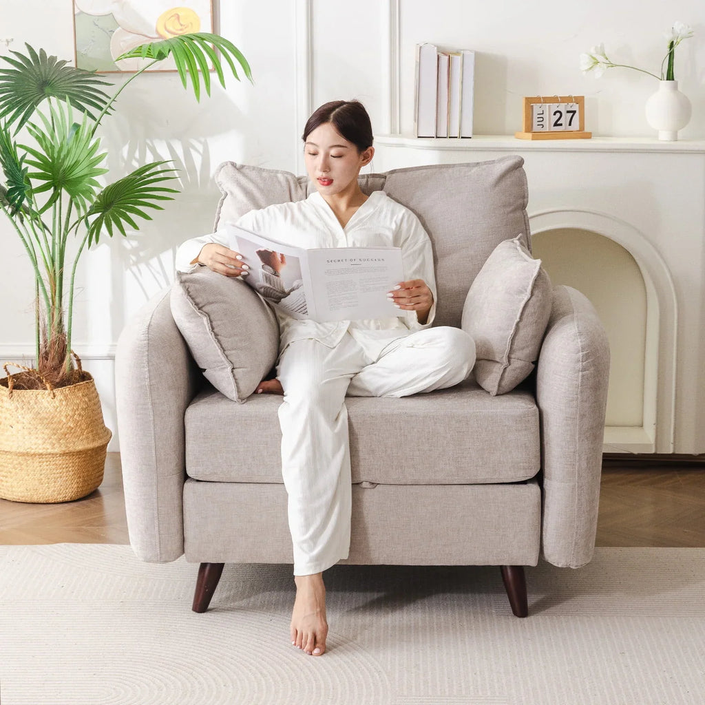 Nouveauté 2026 – Fauteuil d'appoint surdimensionné Rexulqo avec rangement intégré, confortable pour le salon, livré avec 2 coussins décoratifs, fauteuil rembourré style milieu du siècle, assise profonde de 62 cm, fauteuil de lecture pour chambre ou b