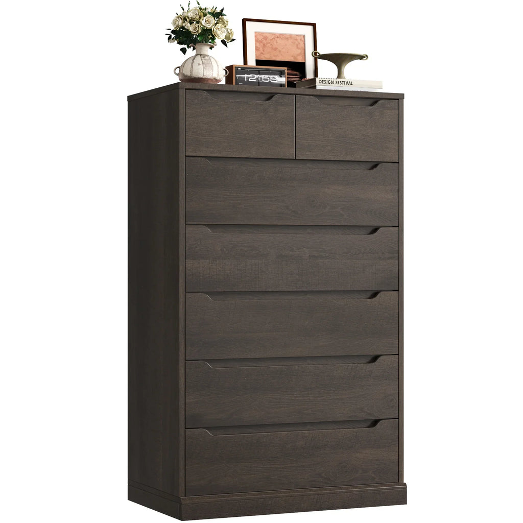 Nouveauté 2026 – Commode blanche Homfa 7 tiroirs, 130 cm de hauteur, meuble de rangement en bois avec base stable améliorée, commode verticale pour chambre ou salon