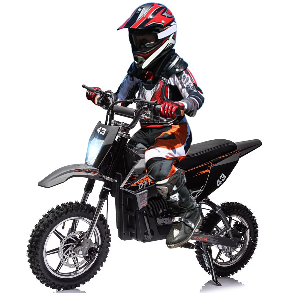 Nouveauté 2026 – Moto électrique tout-terrain pour enfants , 36 V, jusqu'à 25 km/h, moteur sans balais de 350 W, phare LED, selle en cuir, freins avant et arrière, pour enfants de 8 à 16 ans, charge maximale 79 kg