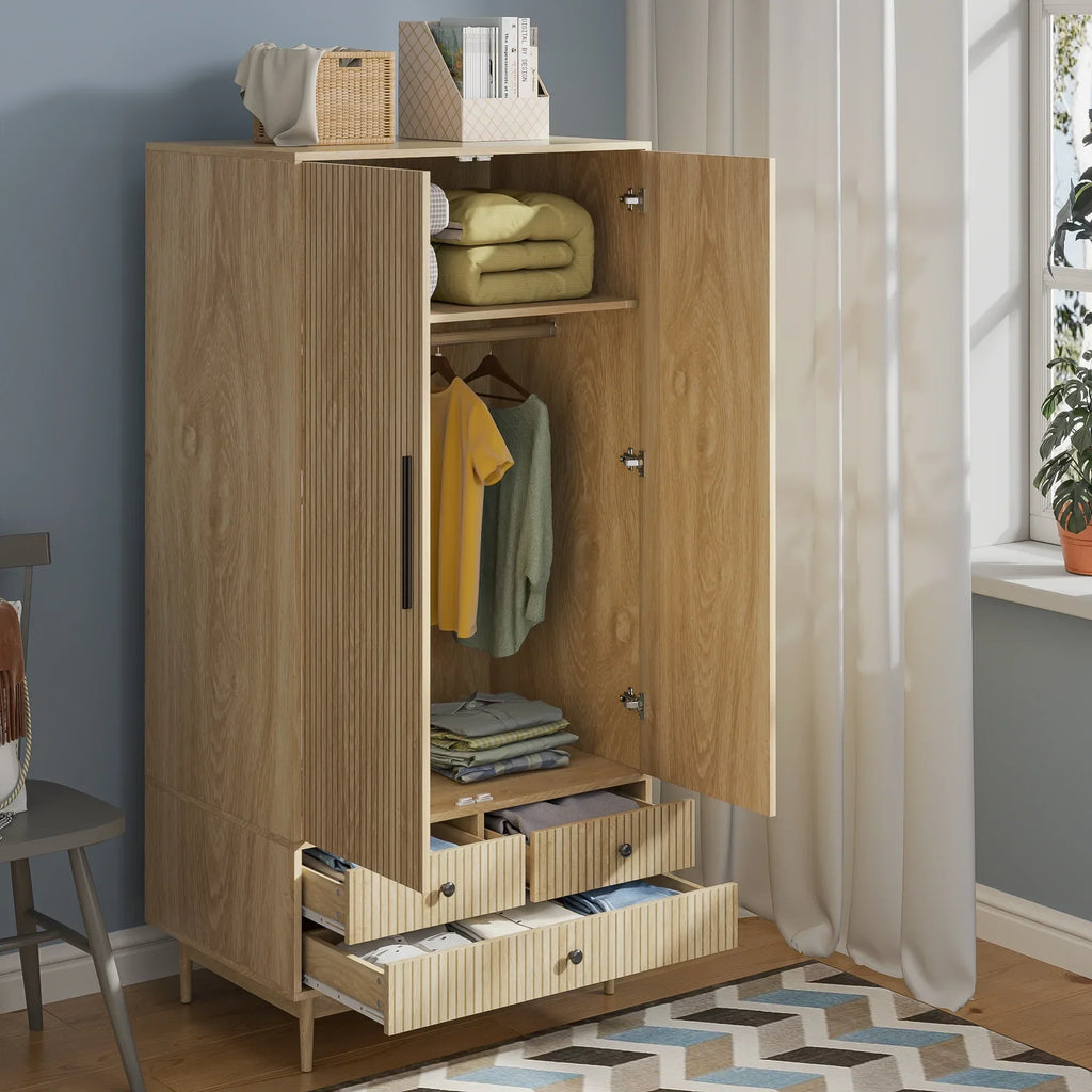 Nouveauté 2026 – Armoire-penderie Armoire , meuble de rangement avec tiroirs et penderie pour chambre à coucher, blanc