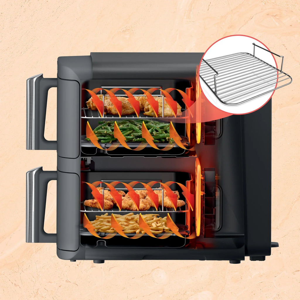 Nouveauté 2026 – Friteuse à air Ninja DoubleStack XL à 2 paniers, technologie DoubleStack permettant de cuire 4 aliments simultanément, conception compacte, 10 pintes, 4 en 1, Smart Finish & Match Cook, SL400