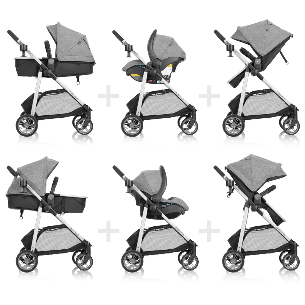 Nouveauté 2026 – Système de voyage modulaire Evenflo Omni Plus avec siège auto pour bébé LiteMax Sport, gris Mylar, unisexe
