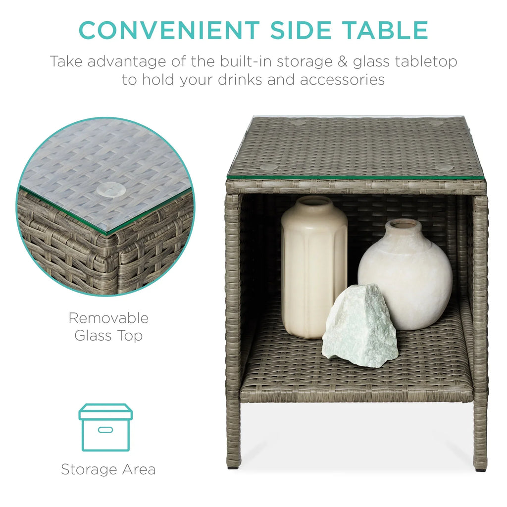 Nouveauté 2026 – Ensemble bistro de jardin 3 pièces en résine tressée Best Choice Products , avec 2 chaises et une table - Gris/Bleu marine