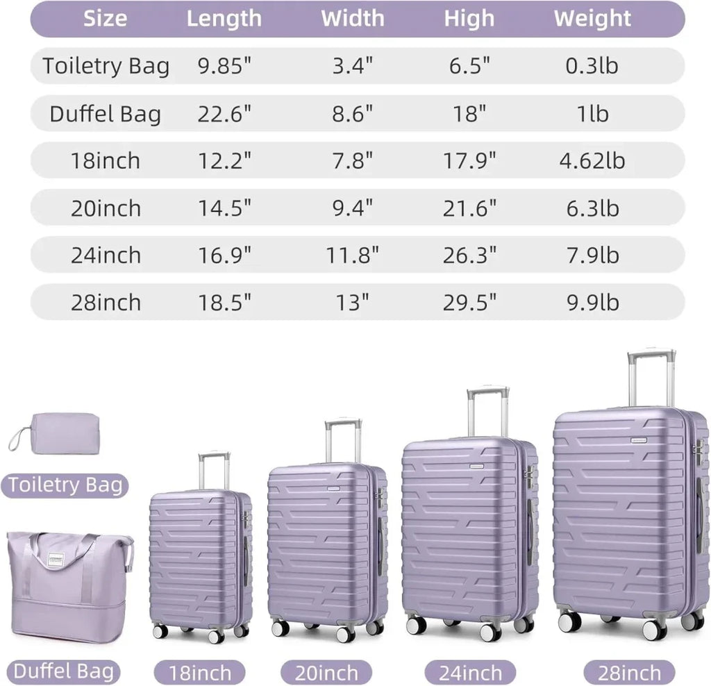 Nouveauté 2026 – Ensemble de 6 valises rigides comprenant des valises extensibles à roulettes pivotantes avec serrure TSA, 25 % de capacité supplémentaire, un sac de voyage et une trousse de toilette, valises en ABS crème