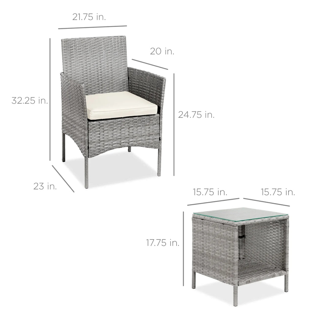 Nouveauté 2026 – Ensemble bistro de jardin 3 pièces en résine tressée Best Choice Products , avec 2 chaises et une table - Gris/Bleu marine