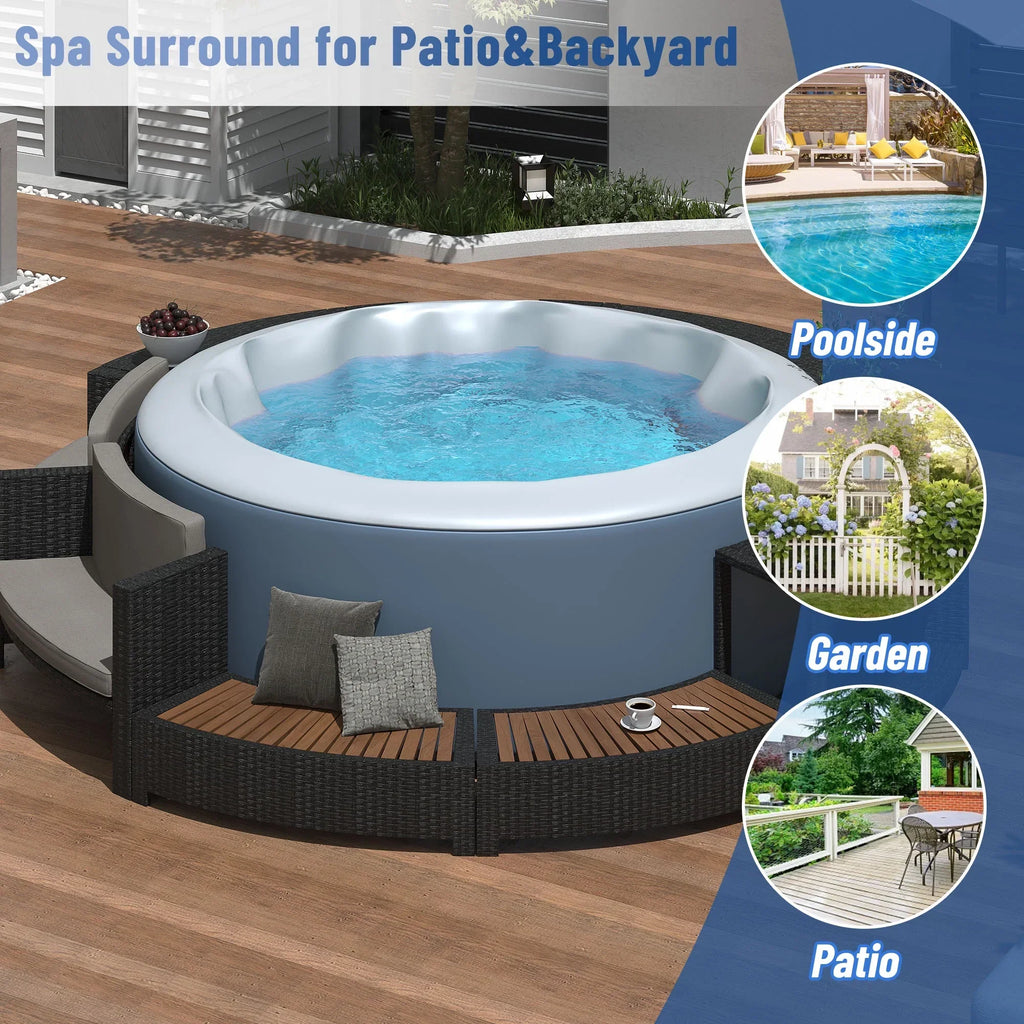 Nouveauté 2026 – Ensemble de mobilier de jardin Round pour spa , canapé d'angle en rotin avec mini-canapé, rangement pour spa en bois d'acacia massif, coussins gris