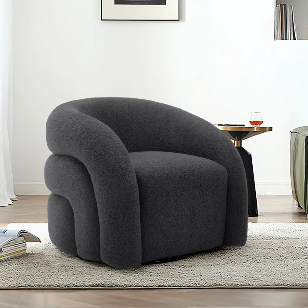 Nouveauté 2026 – Fauteuil pivotant 360" pour salon, fauteuil tonneau bouclé, canapé une place, fauteuil de lecture, vert sauge