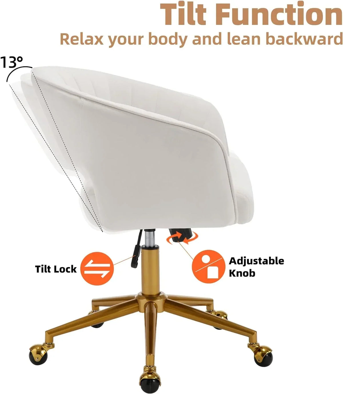 Nouveauté 2026 – Chaise de bureau Westice , chaise de travail en velours, chaise pivotante réglable en hauteur avec base dorée, idéale pour coiffeuse, bureau, salon ou salle informatique, beige