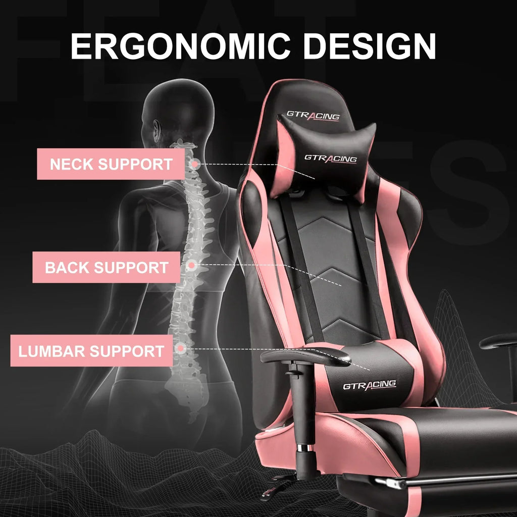 Nouveauté 2026 – Chaise de jeu GTRACING , chaise de bureau ergonomique avec soutien lombaire, revêtement en cuir PU, repose-pieds et appui-tête réglable, rouge