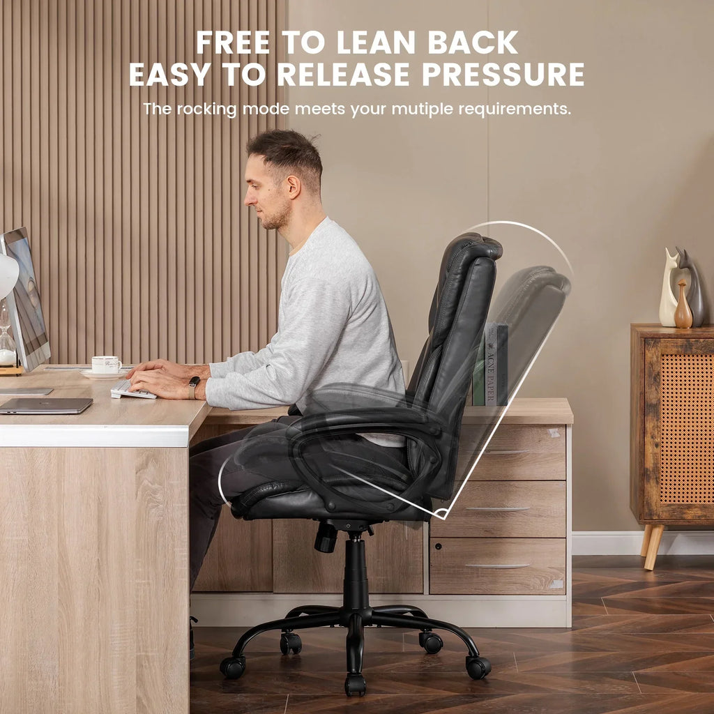 Nouveauté 2026 – Fauteuil de bureau ergonomique Mainstays Executive à dossier haut en cuir noir
