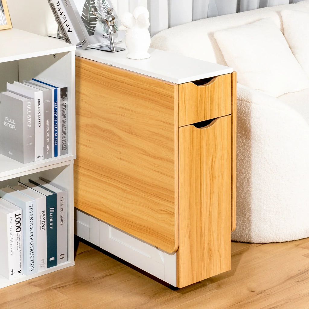Nouveauté 2026 – Table de salle à manger pliante spanspace , table à abattants avec 6 roulettes et étagère de rangement à 2 niveaux, table gain de place pour petits espaces, table de cuisine pliante, blanche