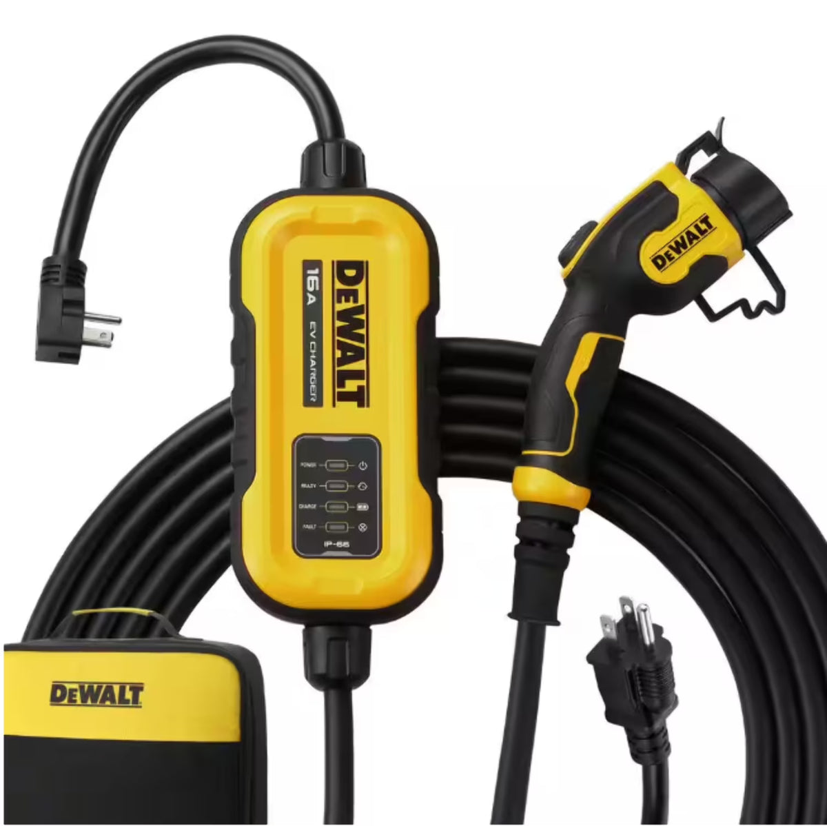 Nouveauté 2026 – Chargeur portable DEWALT niveau 2 pour véhicules électriques (VE), jusqu'à 16 A, 120-240 V CA, 3,8 kW, câble de 7,6 m, résistant aux intempéries