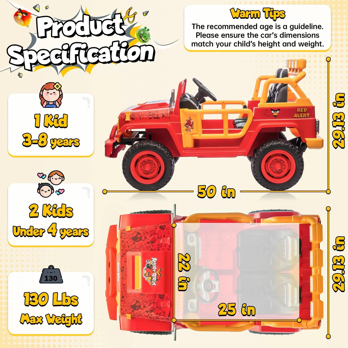 Nouveauté 2026 – Joyracer , véhicule électrique 24 volts pour enfants de 3 à 8 ans, sous licence Angry Birds, avec télécommande, pelle, Bluetooth, phares et roues motorisées. Convient aux enfants jusqu'à 60 kg (130 lbs). Couleur verte