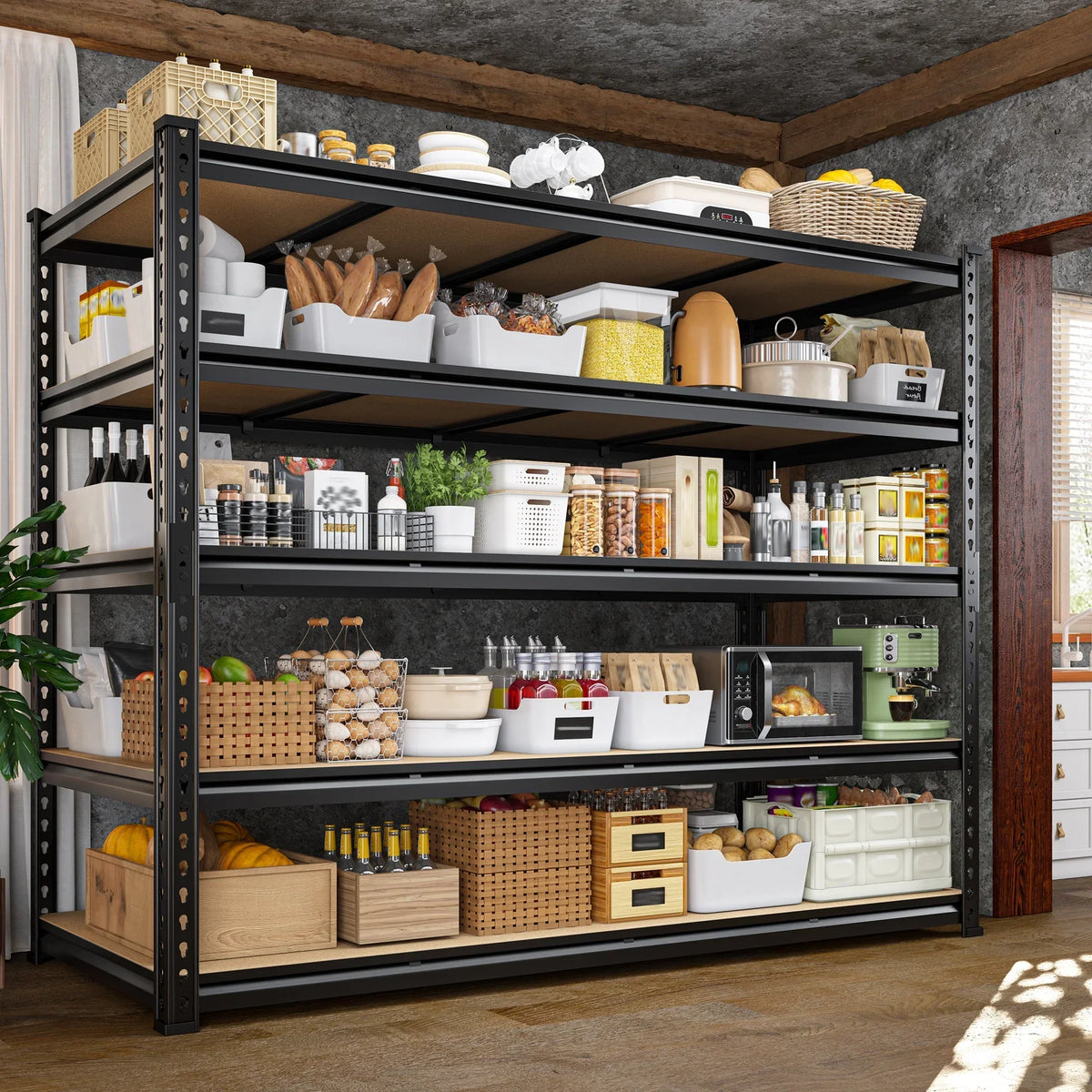 Nouveauté 2026 – Étagère de garage REIBII , 152 cm (L) x 61 cm (P) x 183 cm (H), robuste, supportant jusqu'à 1360 kg (3000 lb), réglable, 5 niveaux, en métal