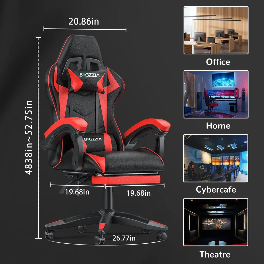 Nouveauté 2026 – Chaise de jeu Bigzzia , chaise de bureau ergonomique avec appui-tête et soutien lombaire réglables en hauteur, pour adultes et adolescents, noir et blanc