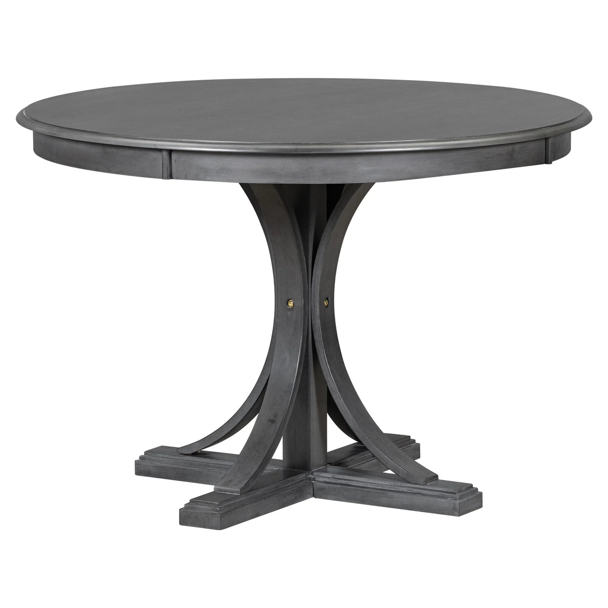 Nouveauté 2026 – Ensemble de salle à manger rond rétro 5 pièces avec 4 chaises rembourrées, table en bois avec pieds incurvés de style tréteau