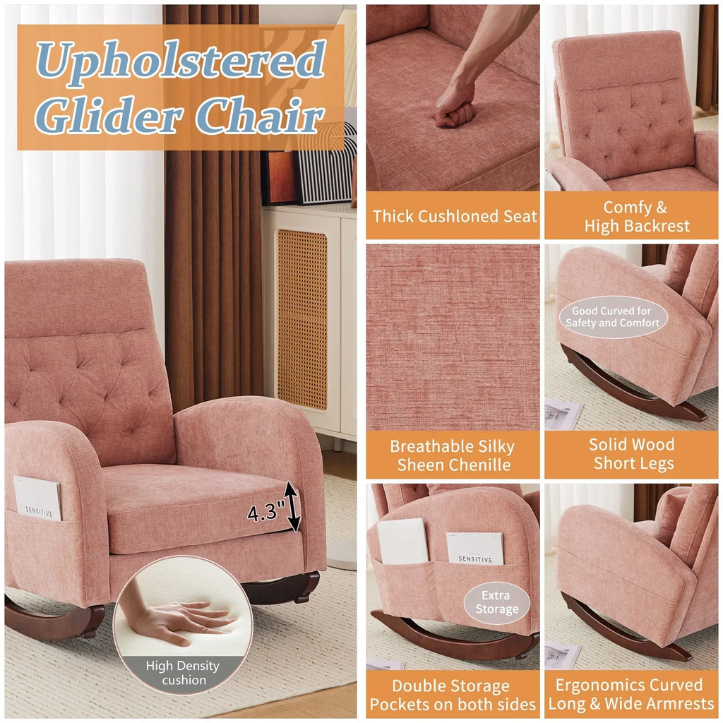 Nouveauté 2026 – Fauteuil à bascule Ktaxon , fauteuil de lecture inclinable, confortable, revêtu de velours peluche, canapé à bascule une place, beige, idéal pour le salon, la chambre d'enfant ou la chambre à coucher